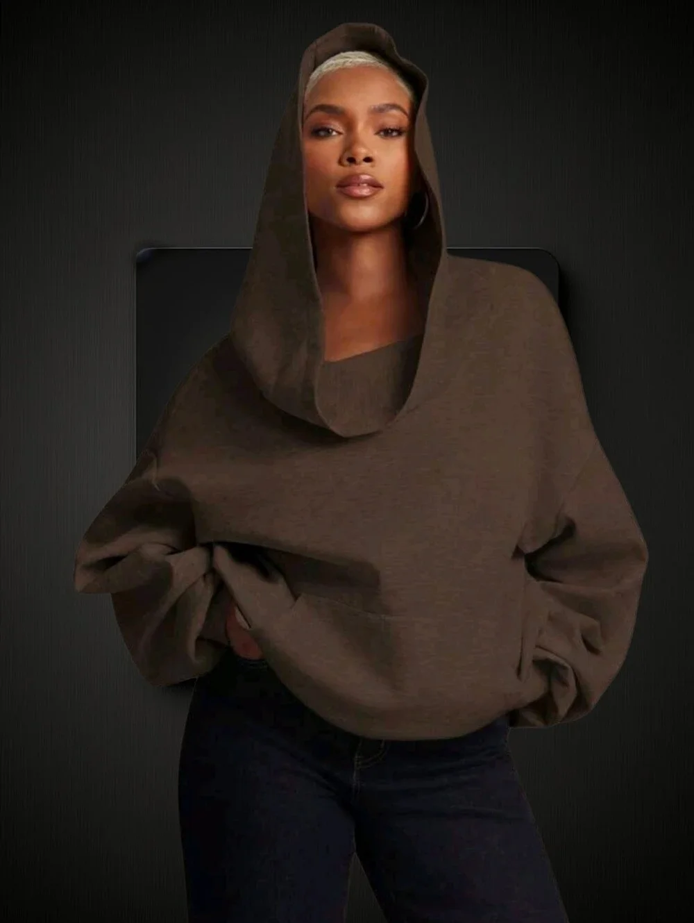 Oversized Hooded Top ▪︎ Chocolate ▪︎ LG - Picture 10 of 11